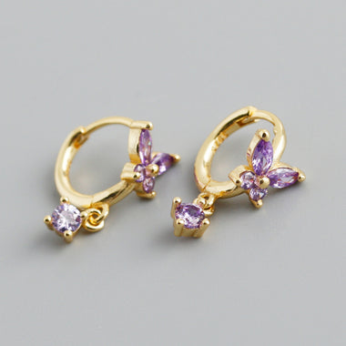 Earring hoop butterfly purple