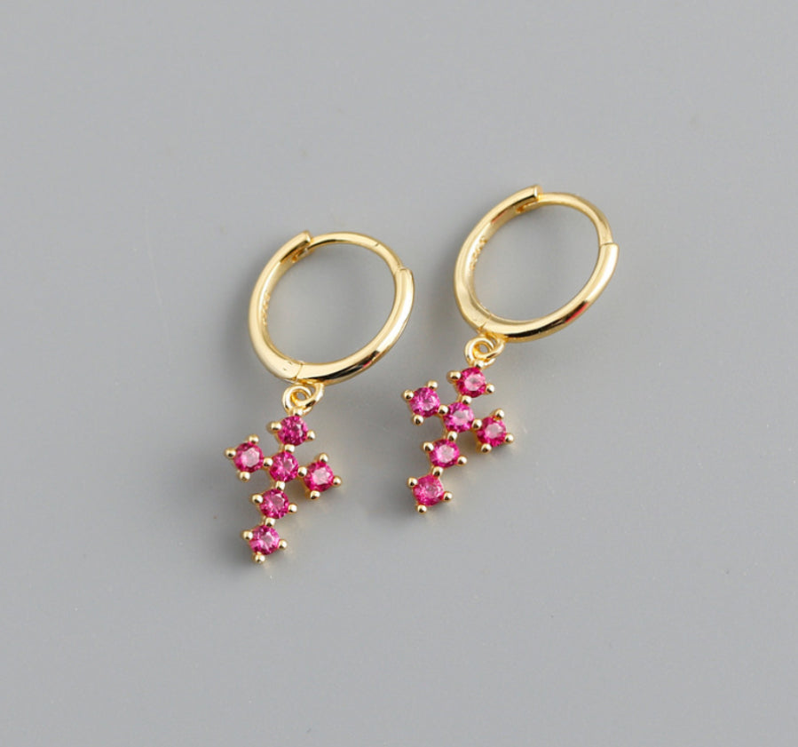 Earring hoop cross pink