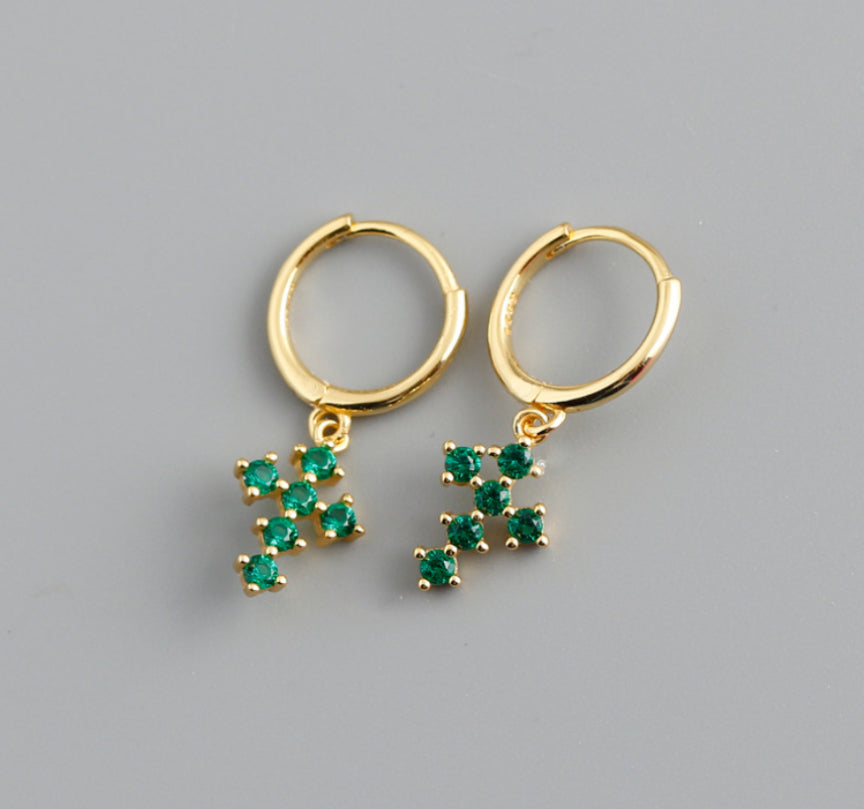 Earring hoop cross green
