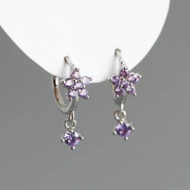 Earring hoop flower purple