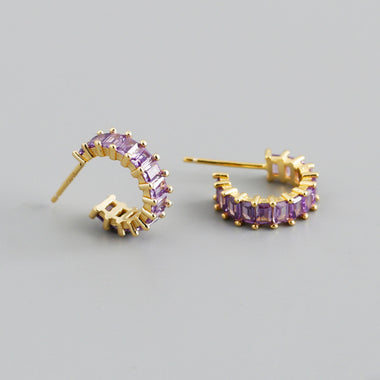 Earring zircon purple gold