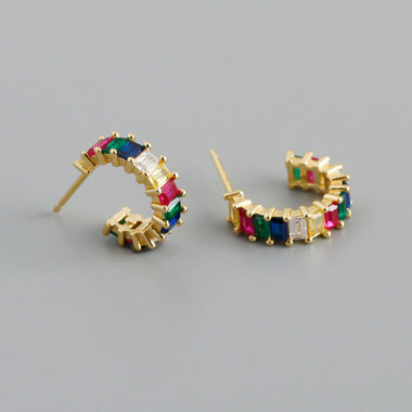 Earring zircon multicolor gold