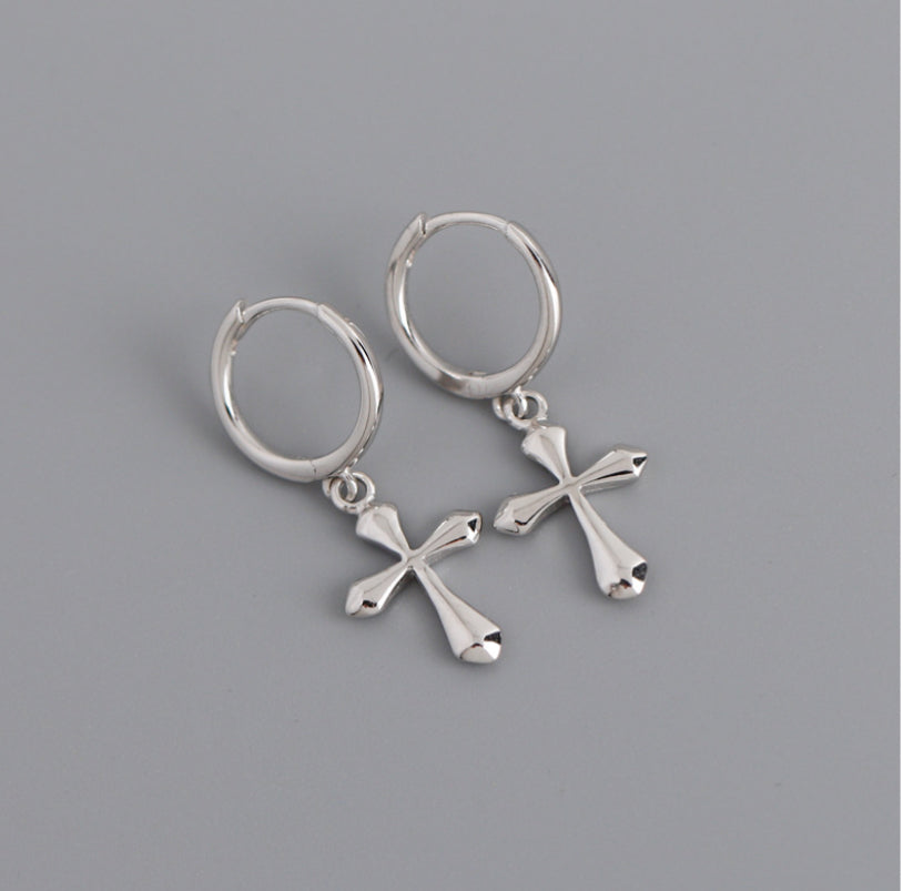 Earring cross pendant silver